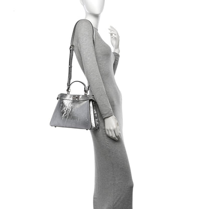 Fendi Rock Millenium Laminata Small Peekaboo I SEE U Satchel Argento 2 of 12