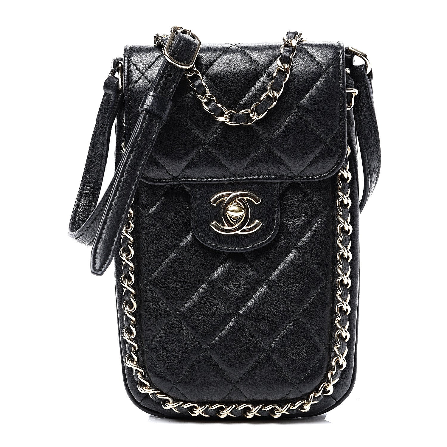 Chanel Lambskin Quilted Chain Around Flap Crossbody Black 1 of 10