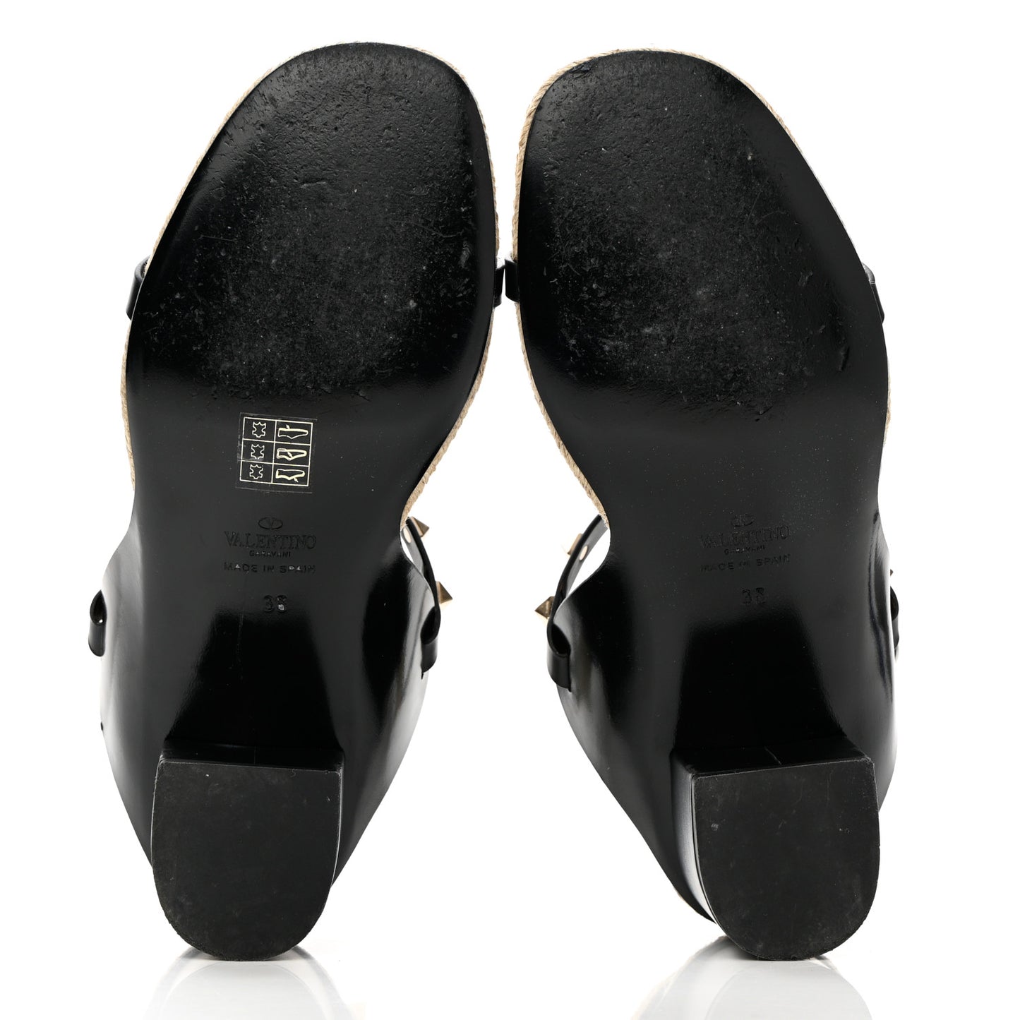 Calfskin Rockstud Ankle Strap Espadrille 10/60mm Sandals 38 Black