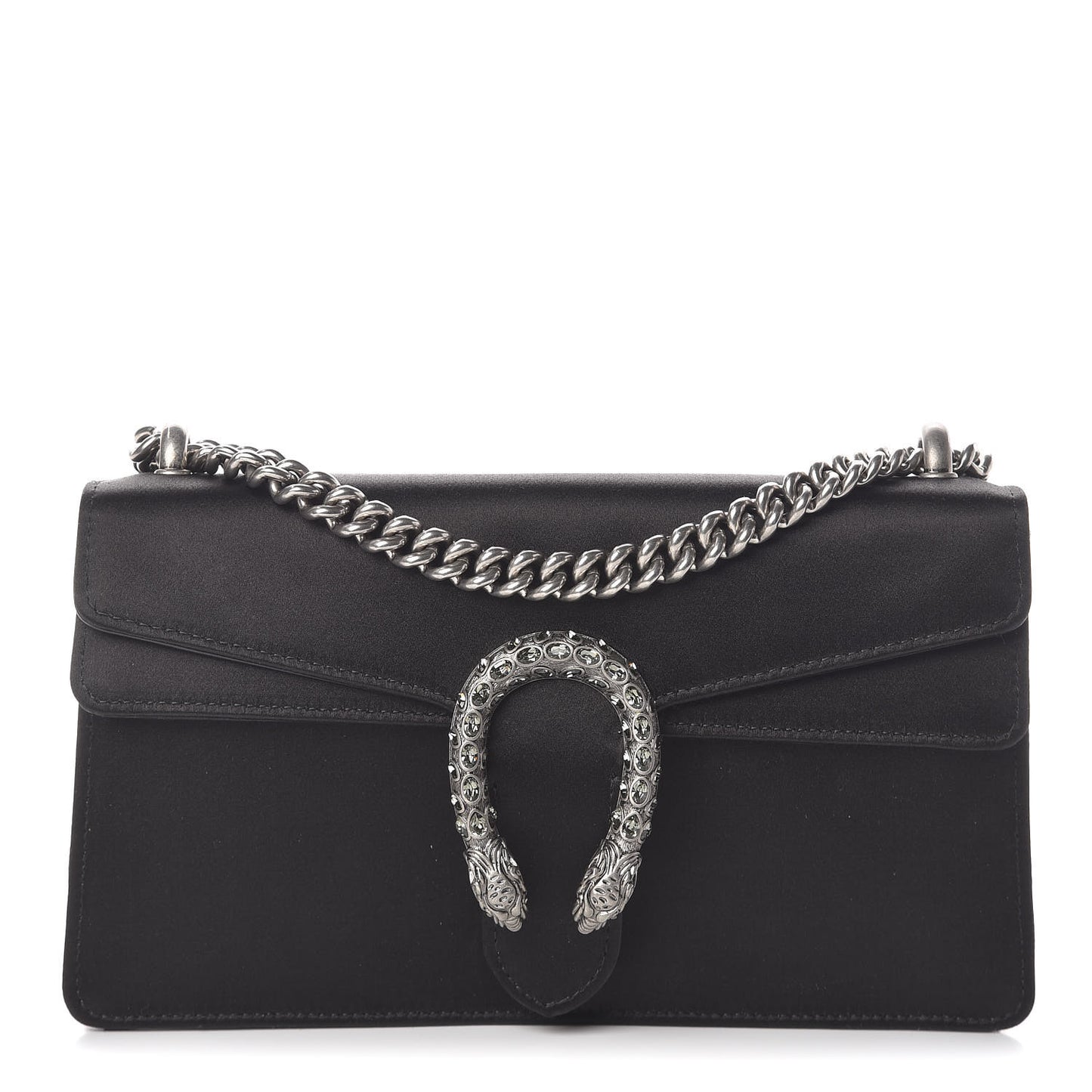 Satin Silk Crystal Small Dionysus Shoulder Bag Black Black Diamond