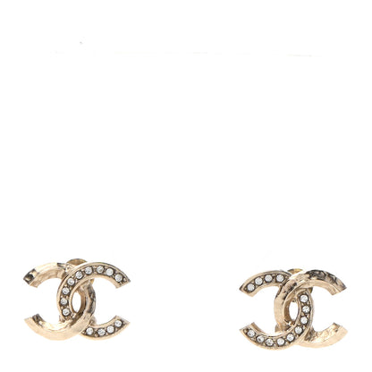Chanel Textured Metal Crystal CC Earrings Gold 1 of 5