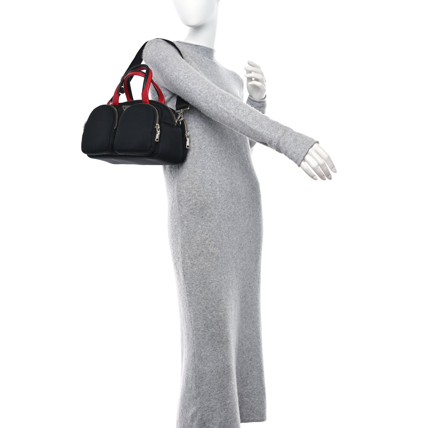 Tessuto Nylon Pocket Top Handle Cargo Shoulder Bag Black Fuoco