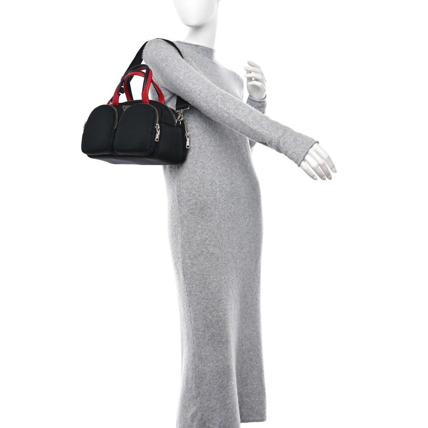 Prada Tessuto Nylon Pocket Top Handle Cargo Shoulder Bag Black Fuoco 2 of 10