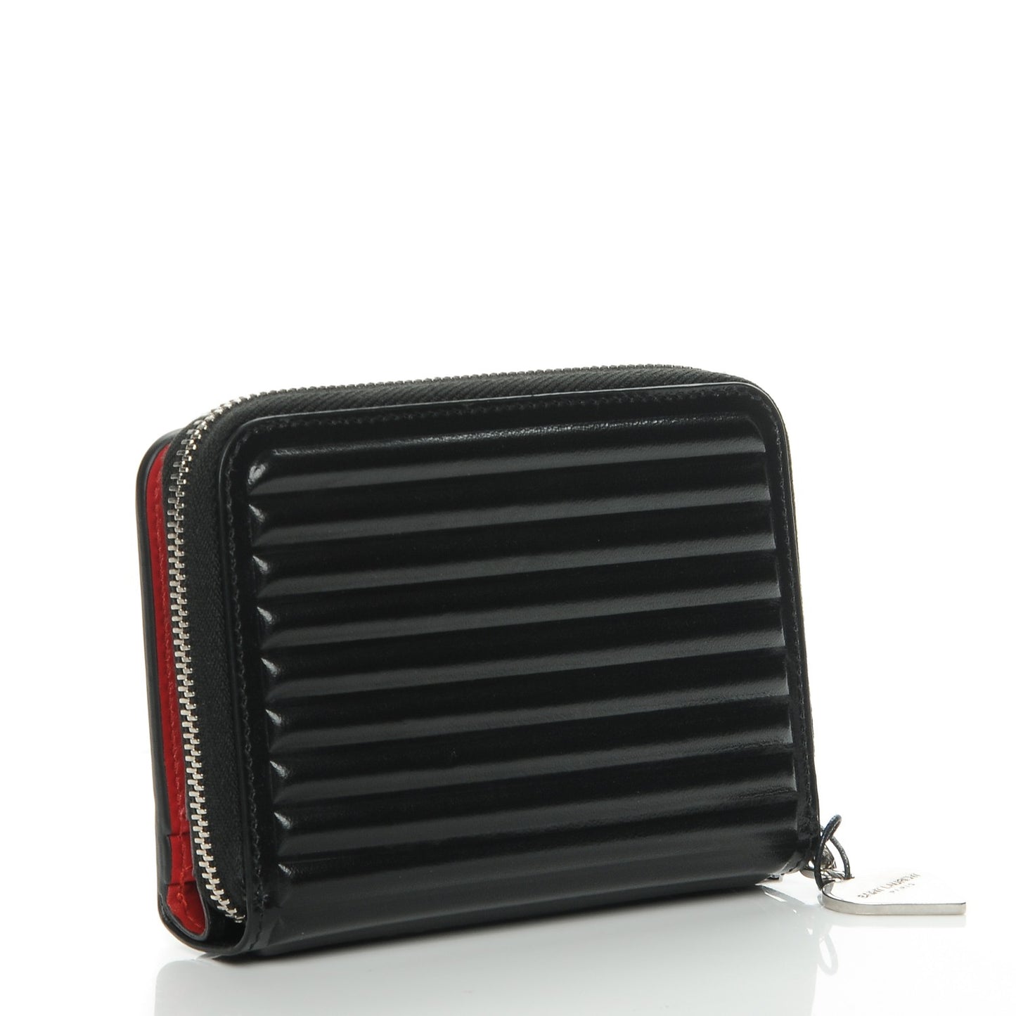 Ribbed Calfskin Opium Monogram Compact Zip Around Wallet Black