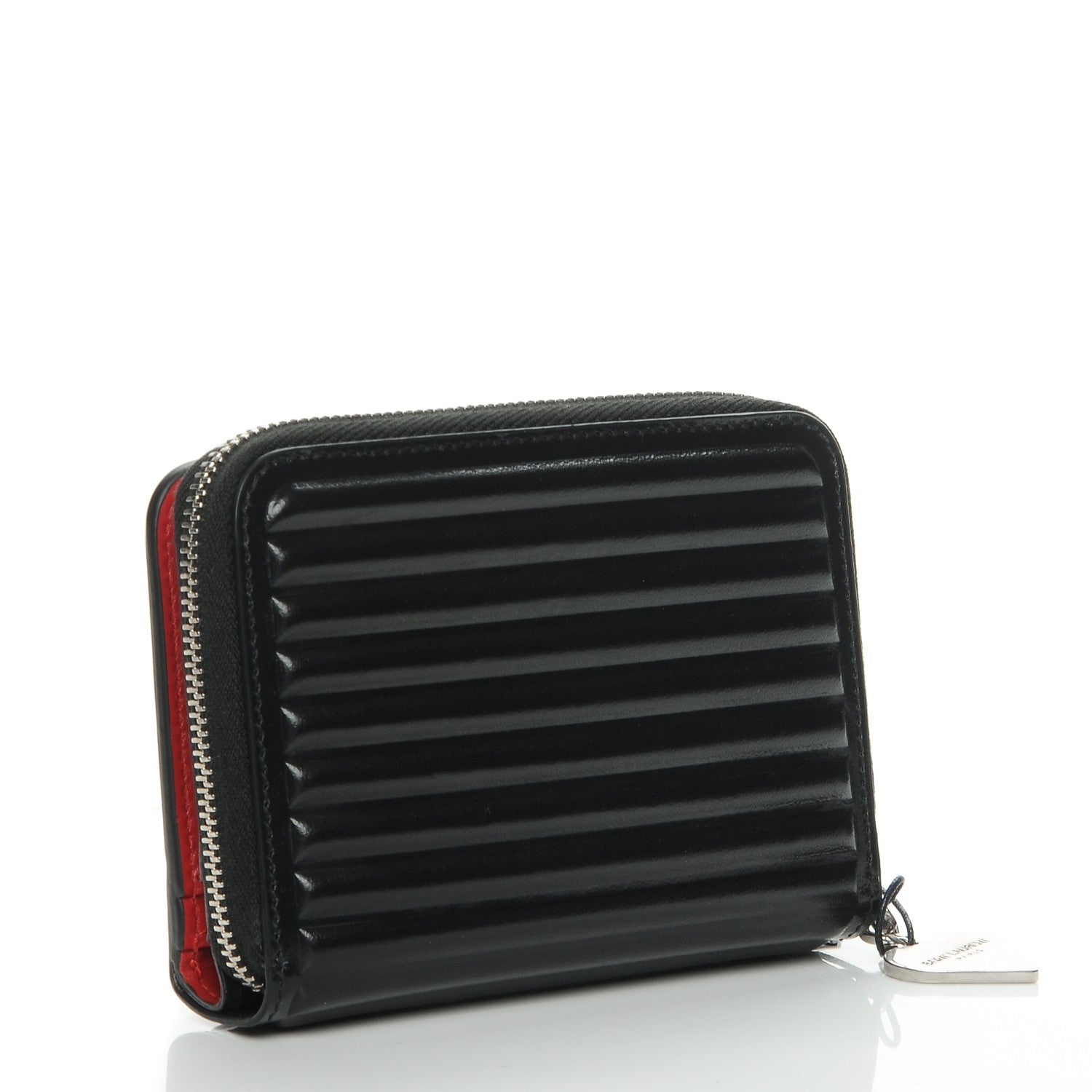 Saint Laurent Ribbed Calfskin Opium Monogram Compact Zip Around Wallet Black 3 of 8