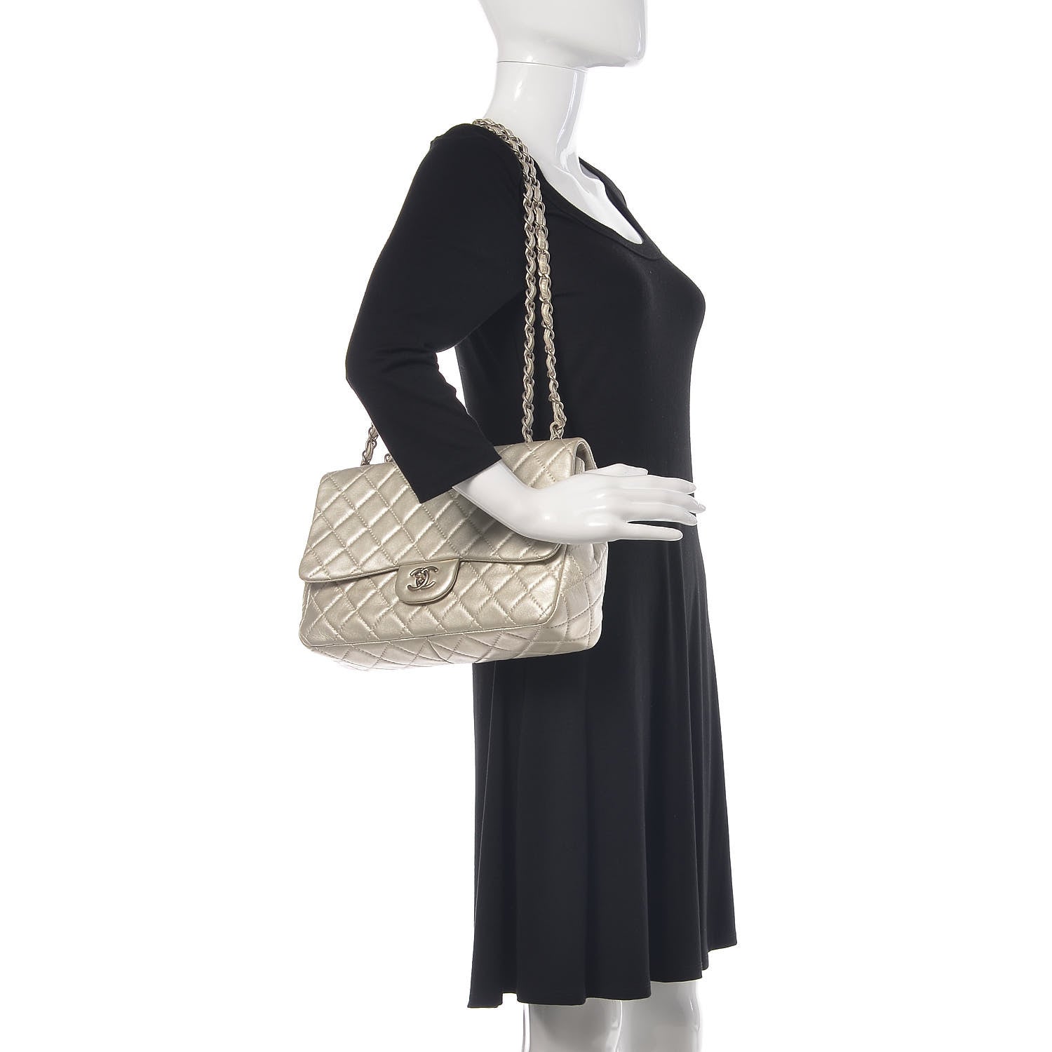 Chanel Metallic Lambskin Quilted Jumbo Single Flap Silver 2 of 16