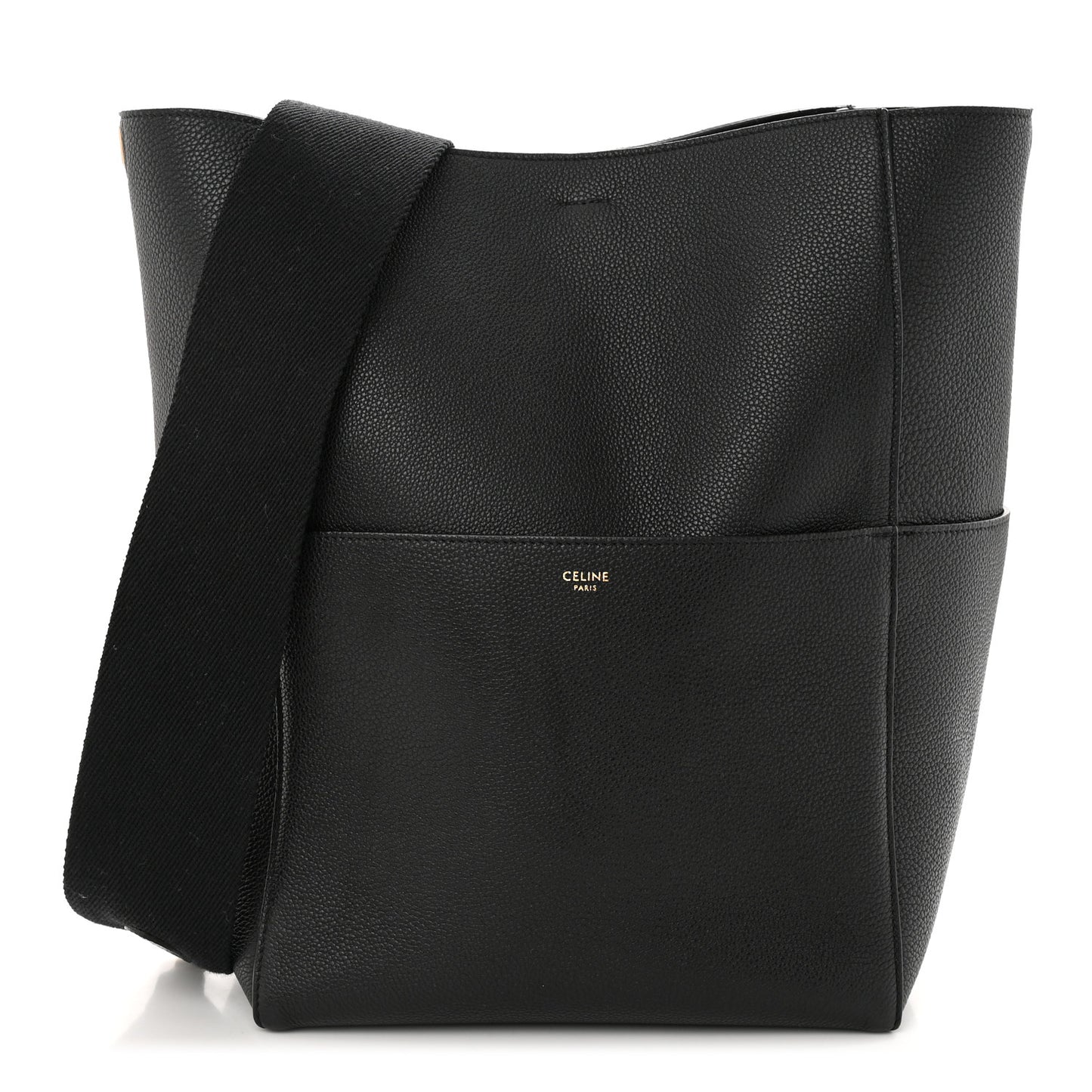 Soft Grained Calfskin Sangle Bucket Bag Black