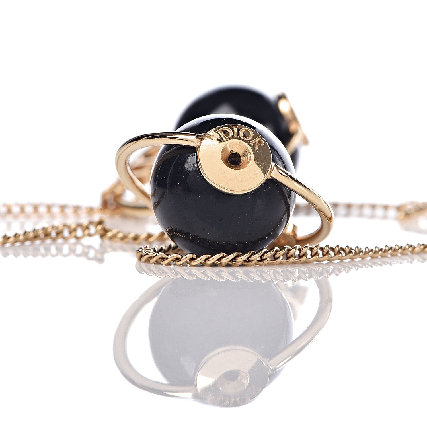 Christian Dior Pearl Tribales Dangle Chain Earrings Black Gold 4 of 5