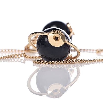 Christian Dior Pearl Tribales Dangle Chain Earrings Black Gold 4 of 5