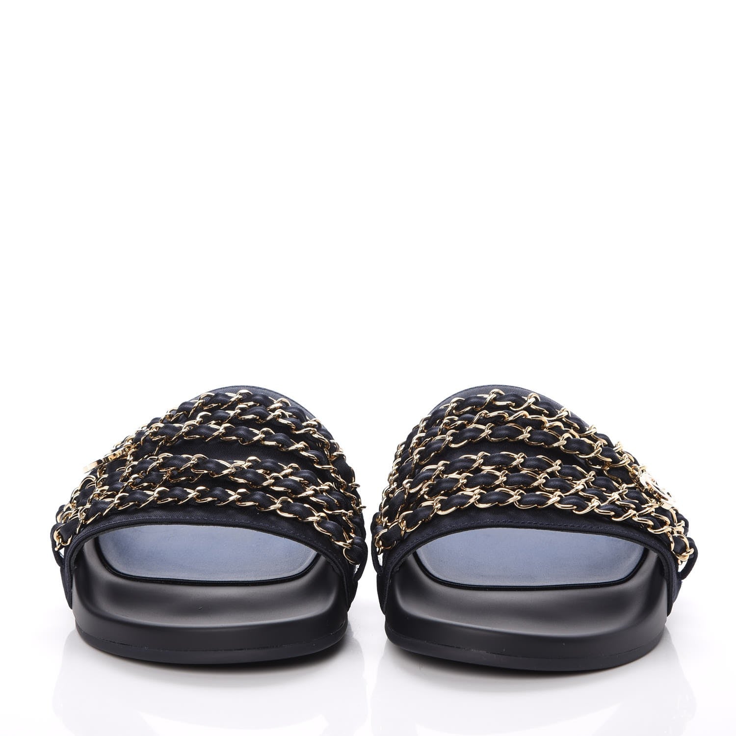 Chanel Lambskin Canvas Chain Flat Sandals 40 Marine 2 of 10
