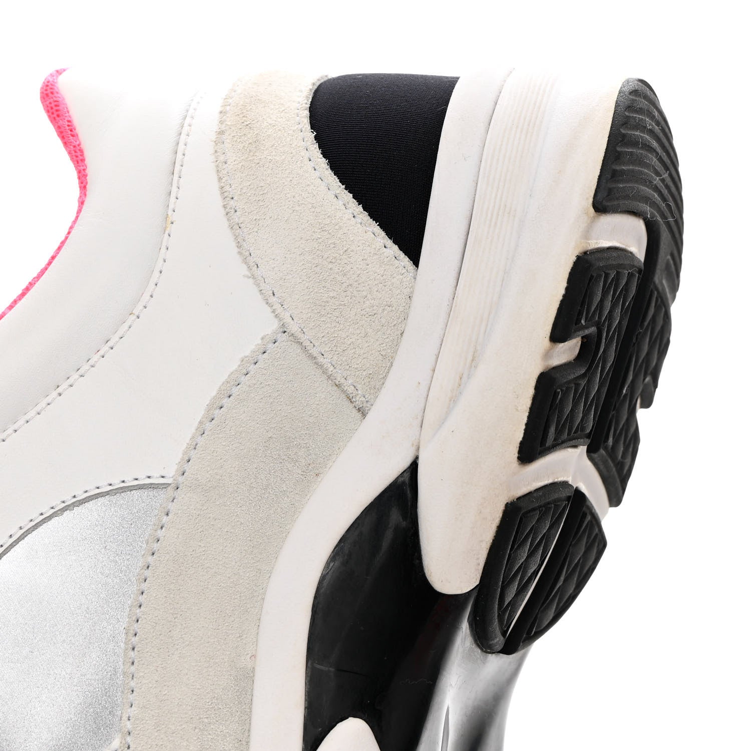 Chanel Calfskin Fabric Sneakers 39 White Silver Fluo Pink 10 of 13