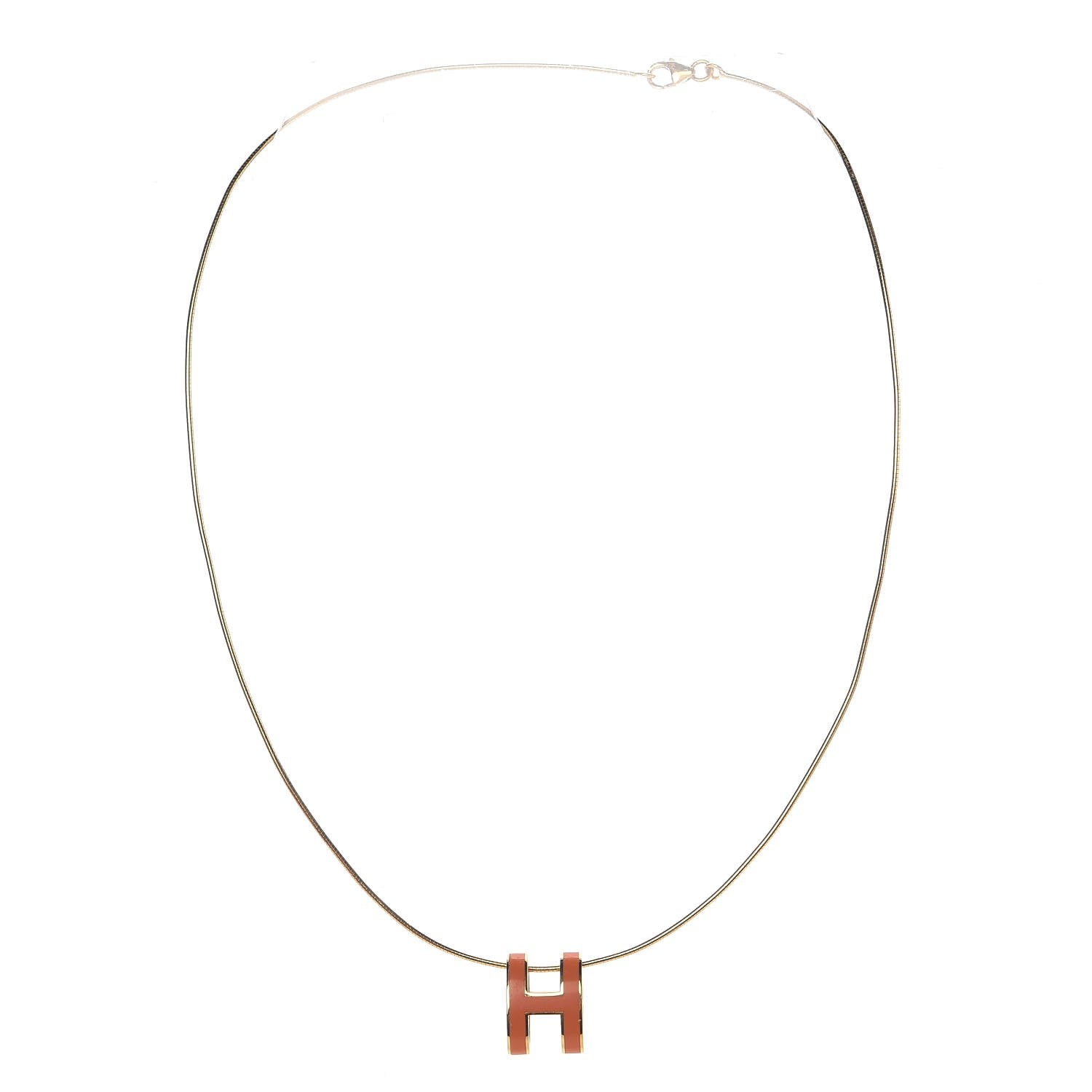 Hermes Lacquered Gold Pop H Pendant Necklace Orange 3 of 8