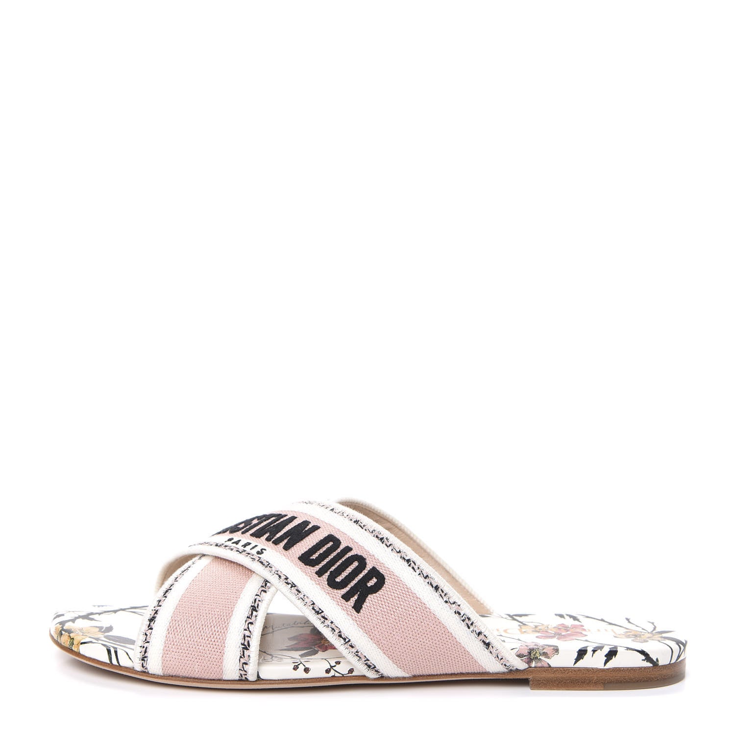 Christian Dior Canvas Rose Mutabilis Embroidered Dway Criss Cross Slide Sandals 37 Multicolor 1 of 12