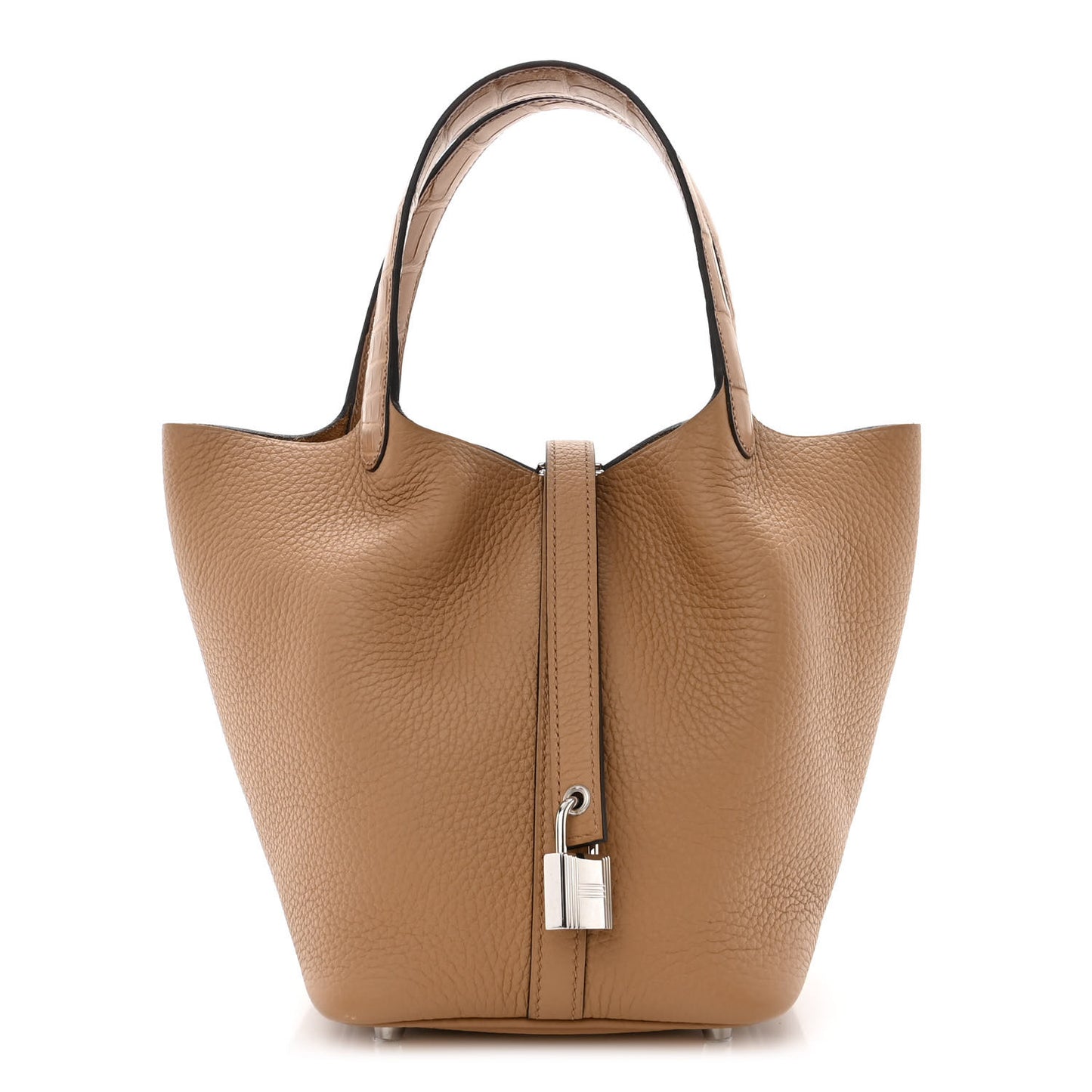 Taurillon Clemence Matte Alligator Picotin Lock Touch 18 PM Chai