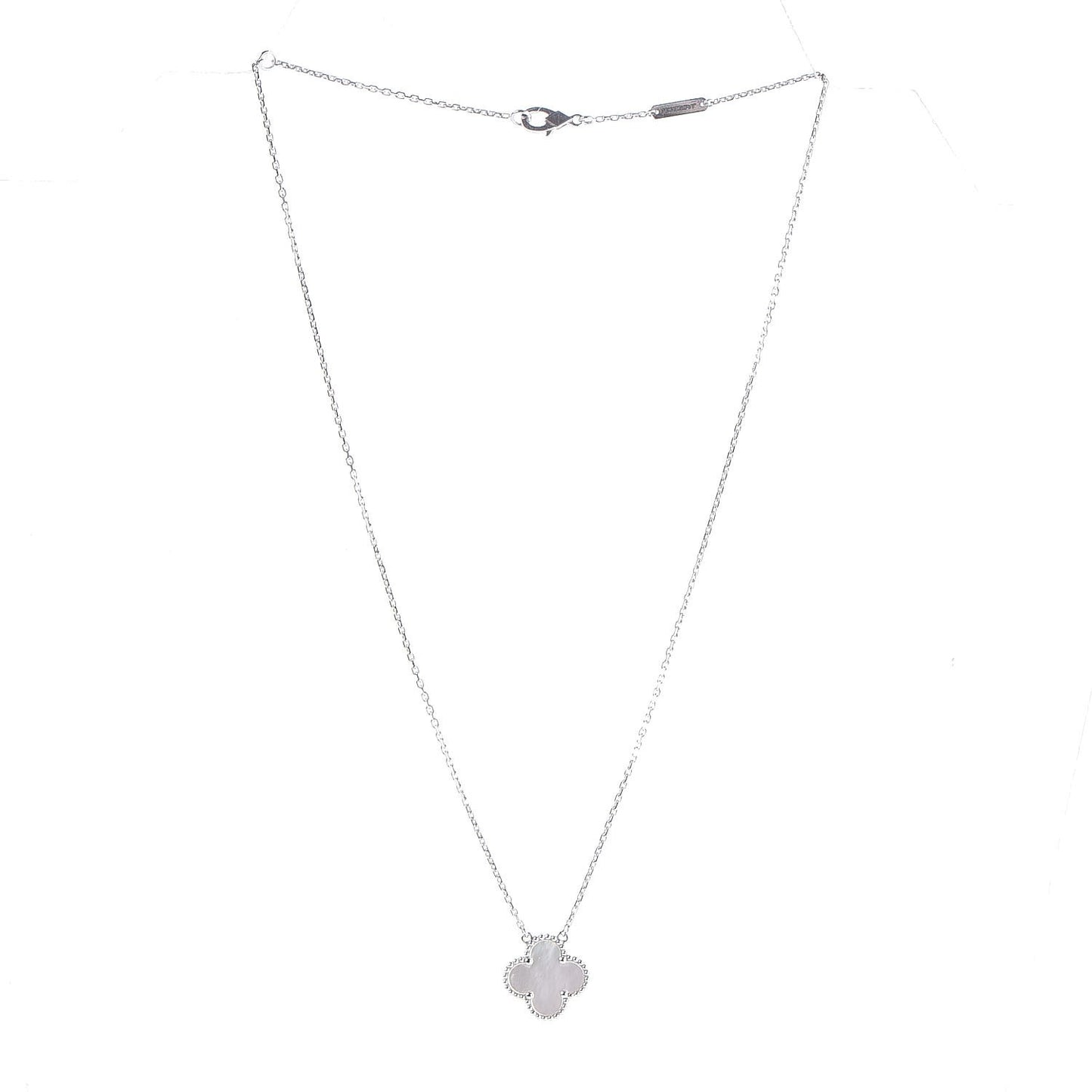 18K White Gold Mother of Pearl Vintage Alhambra Pendant Necklace