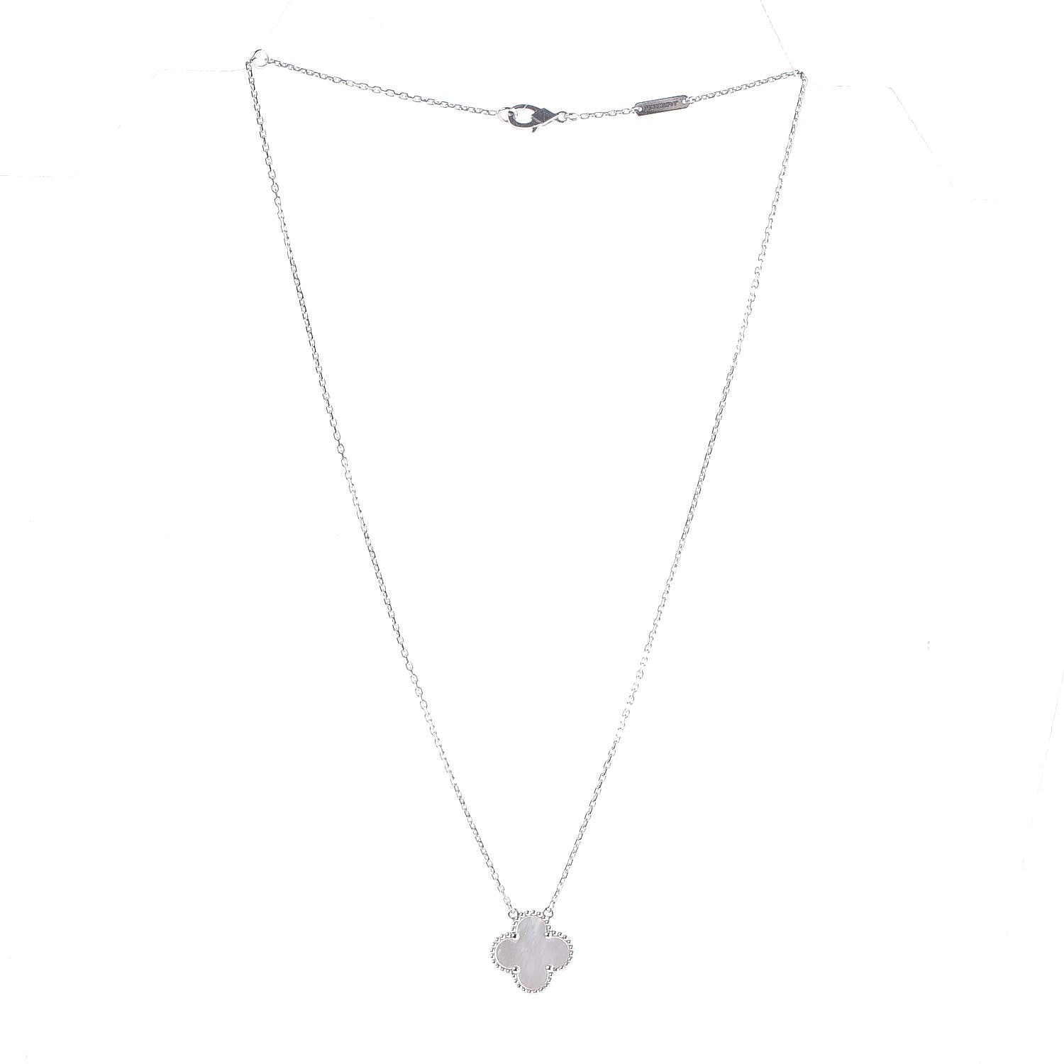 Van Cleef & Arpels 18K White Gold Mother of Pearl Vintage Alhambra Pendant Necklace 3 of 8