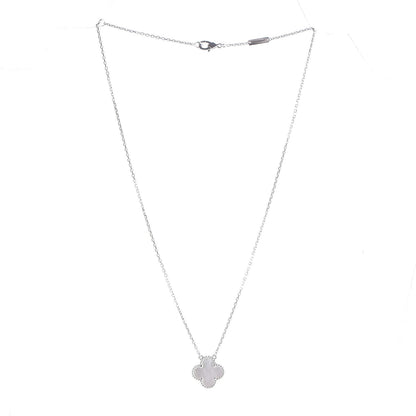 Van Cleef & Arpels 18K White Gold Mother of Pearl Vintage Alhambra Pendant Necklace 3 of 8