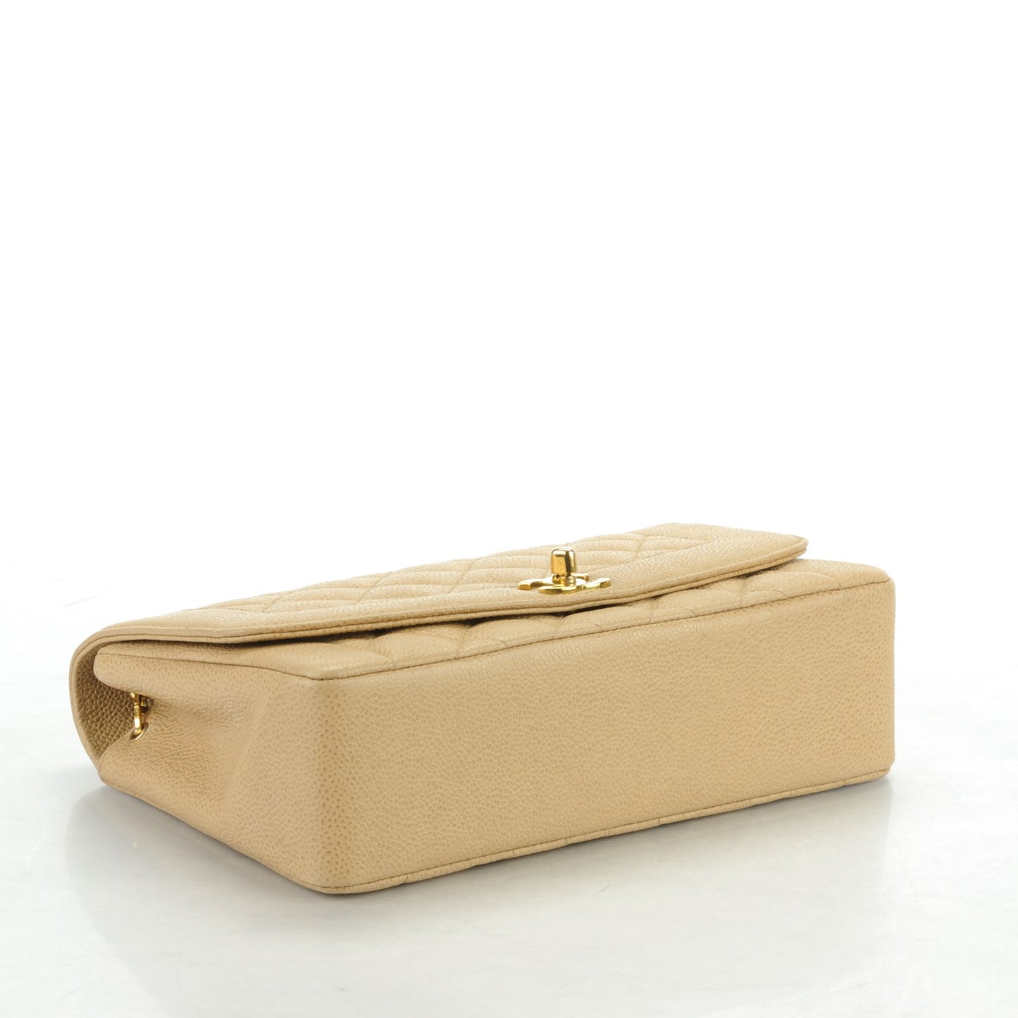 Caviar Quilted Medium Single Flap Beige