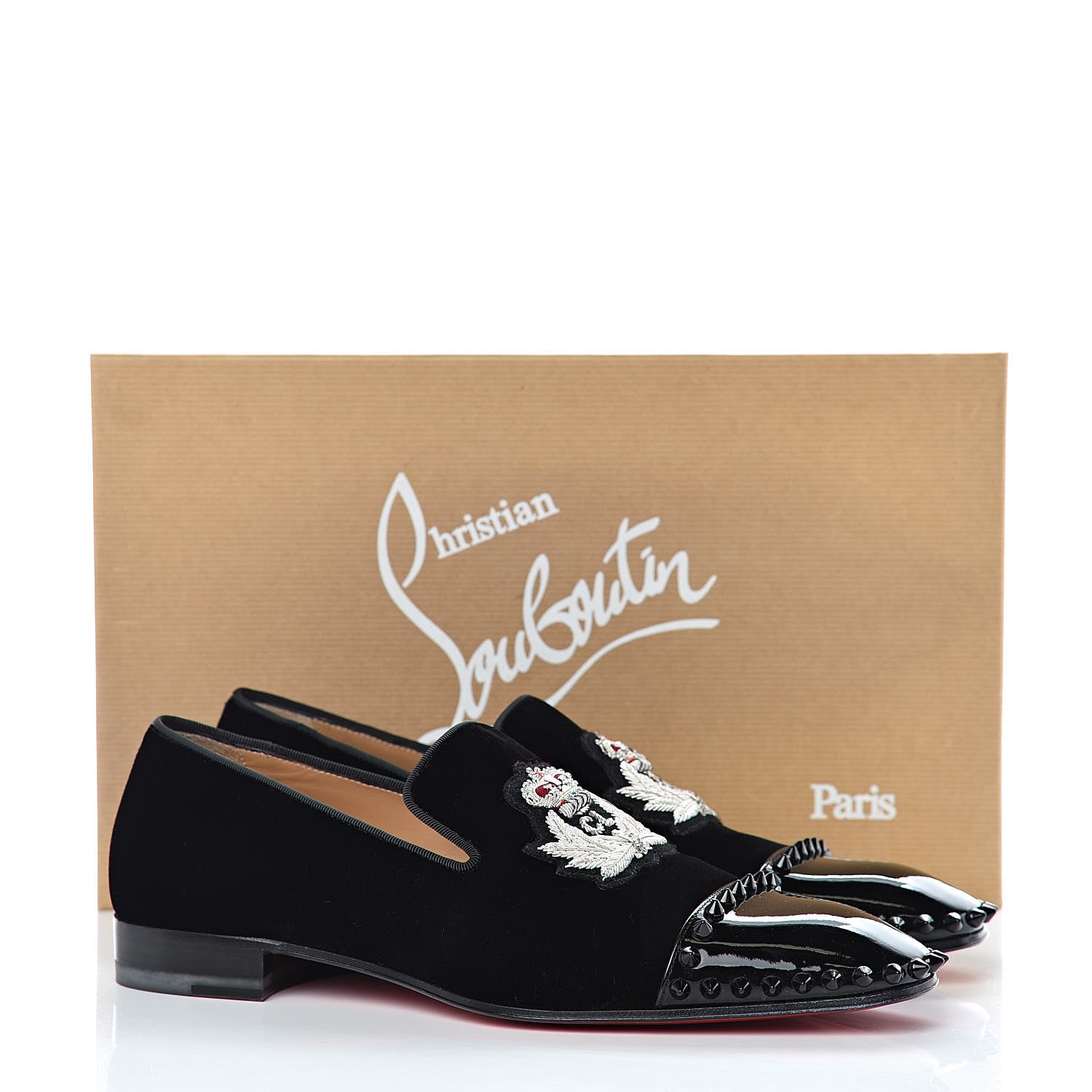 Christian Louboutin Patent Velvet Spikes Mens Captain Loubi Flat Loafers 39 Black 8 of 8