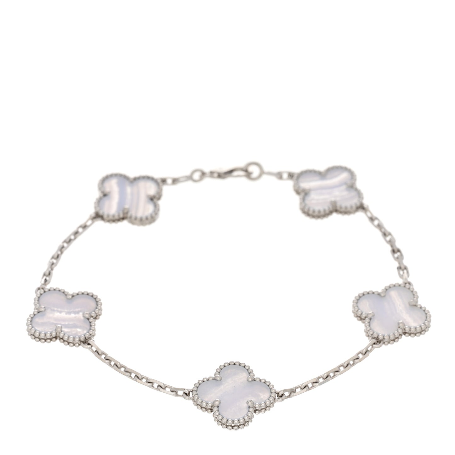 18K White Gold Chalcedony 5 Motifs Vintage Alhambra Bracelet