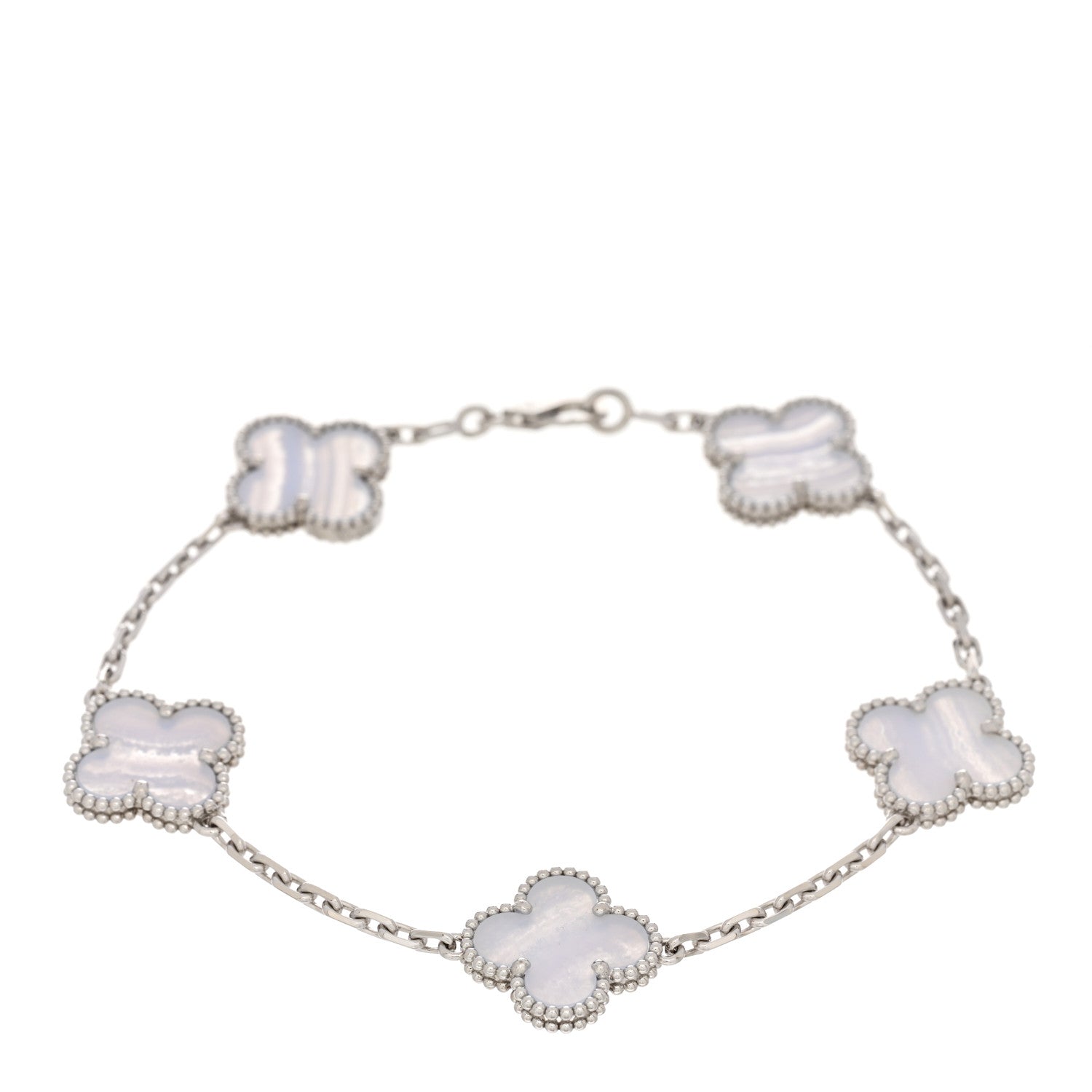 Van Cleef & Arpels 18K White Gold Chalcedony 5 Motifs Vintage Alhambra Bracelet 1 of 4