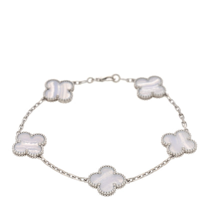 Van Cleef & Arpels 18K White Gold Chalcedony 5 Motifs Vintage Alhambra Bracelet 1 of 4