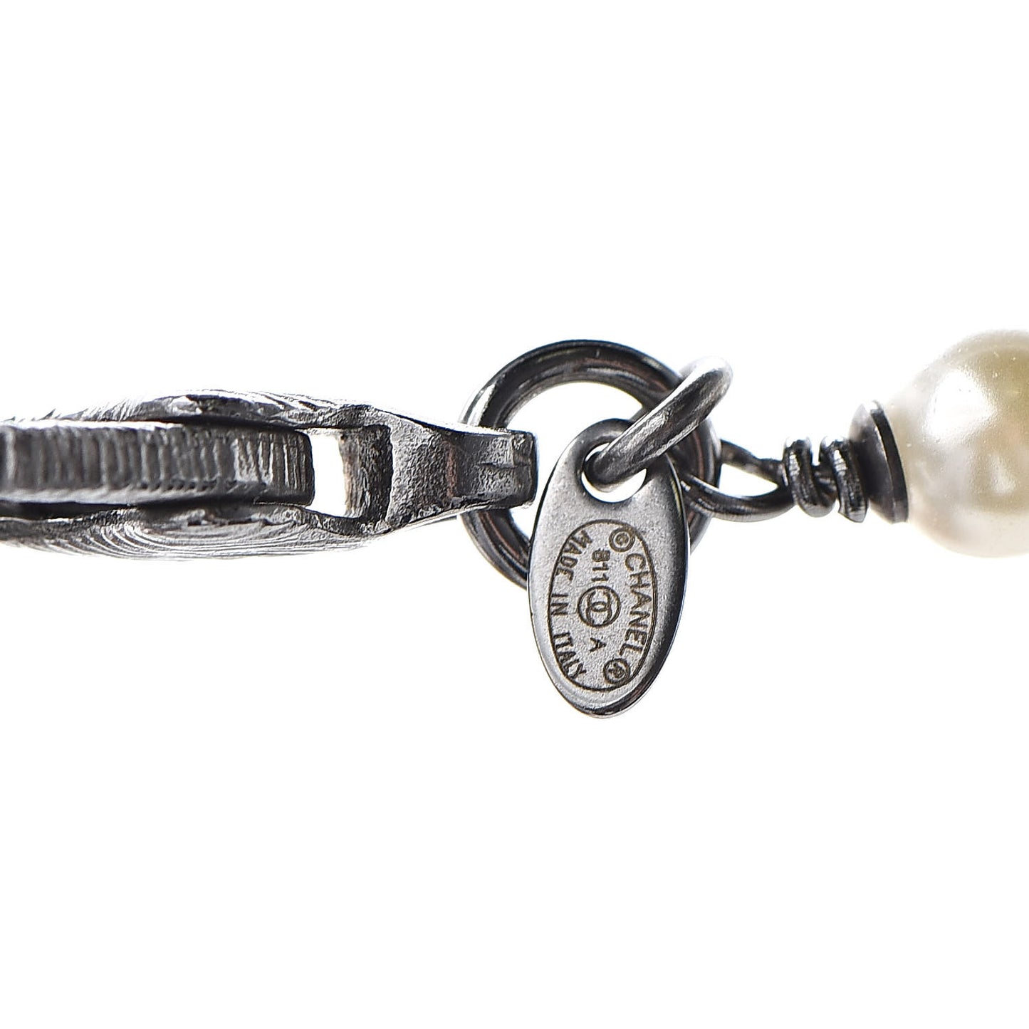Pearl Crystal Bead CC Long Necklace Black