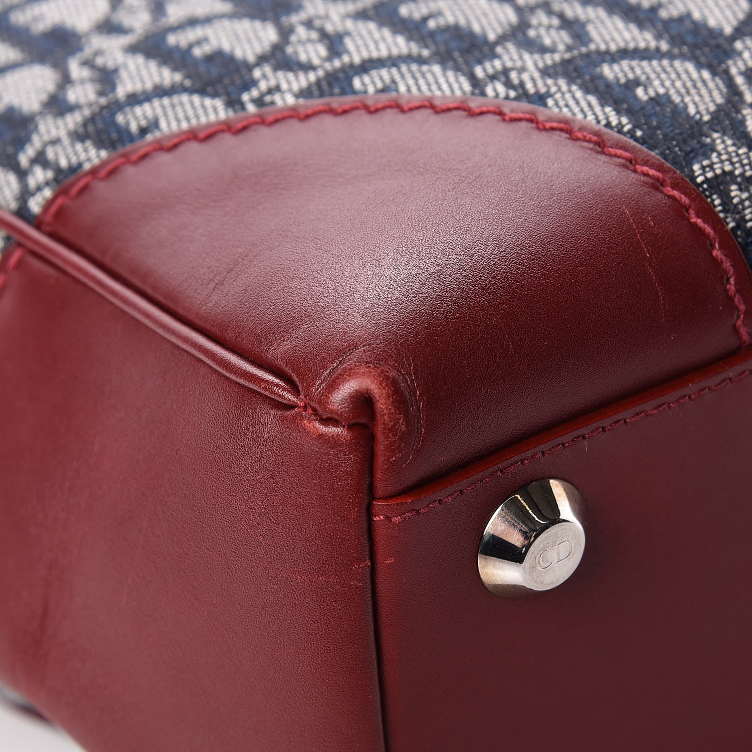 Christian Dior Denim Calfskin Monogram Tote Navy Blue Red 9 of 12