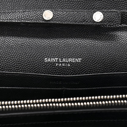 Saint Laurent Grain De Poudre Matelasse Chevron Monogram Chain Wallet Black 5 of 10