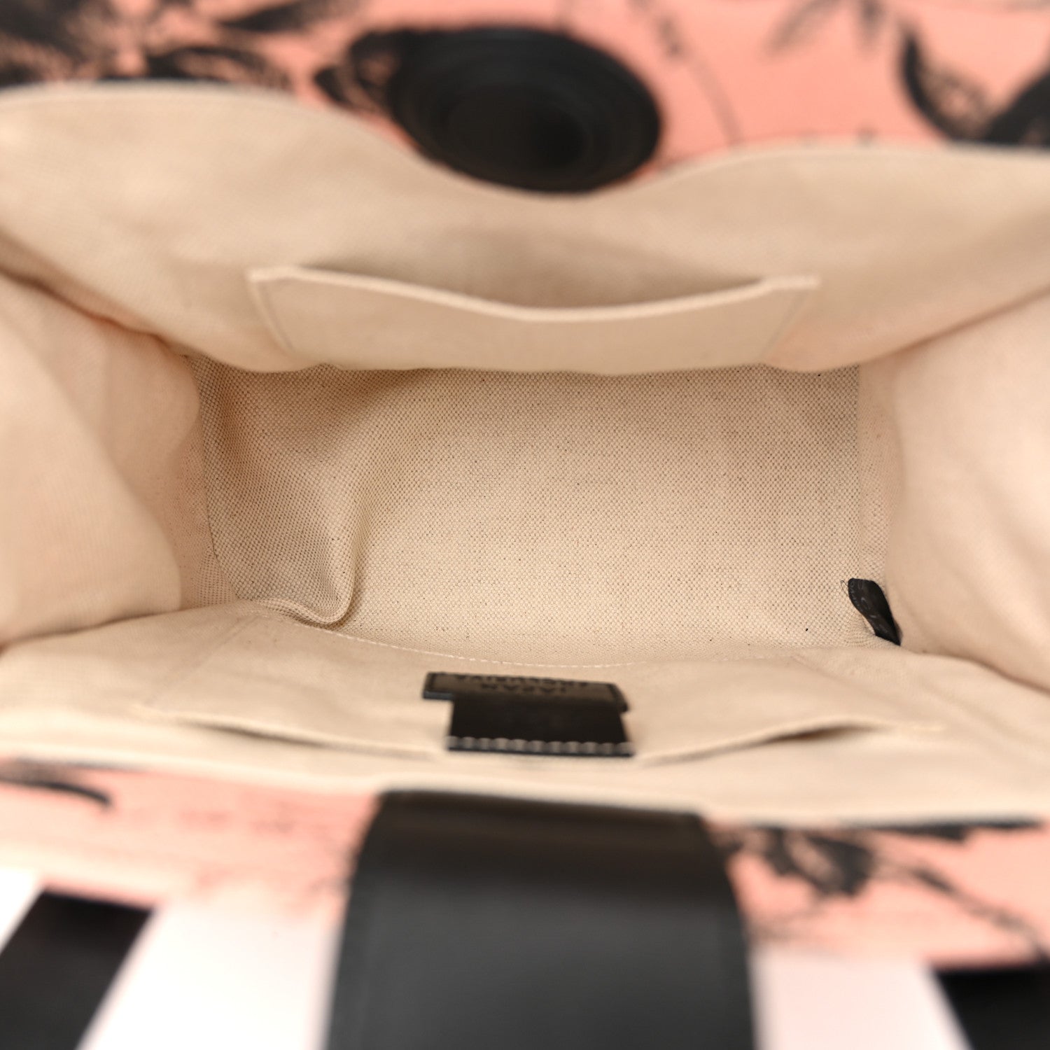 Gucci Canvas Herbarium Print Ribbon Top Handle Bag Pink Black 5 of 10