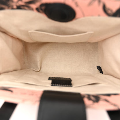 Gucci Canvas Herbarium Print Ribbon Top Handle Bag Pink Black 5 of 10