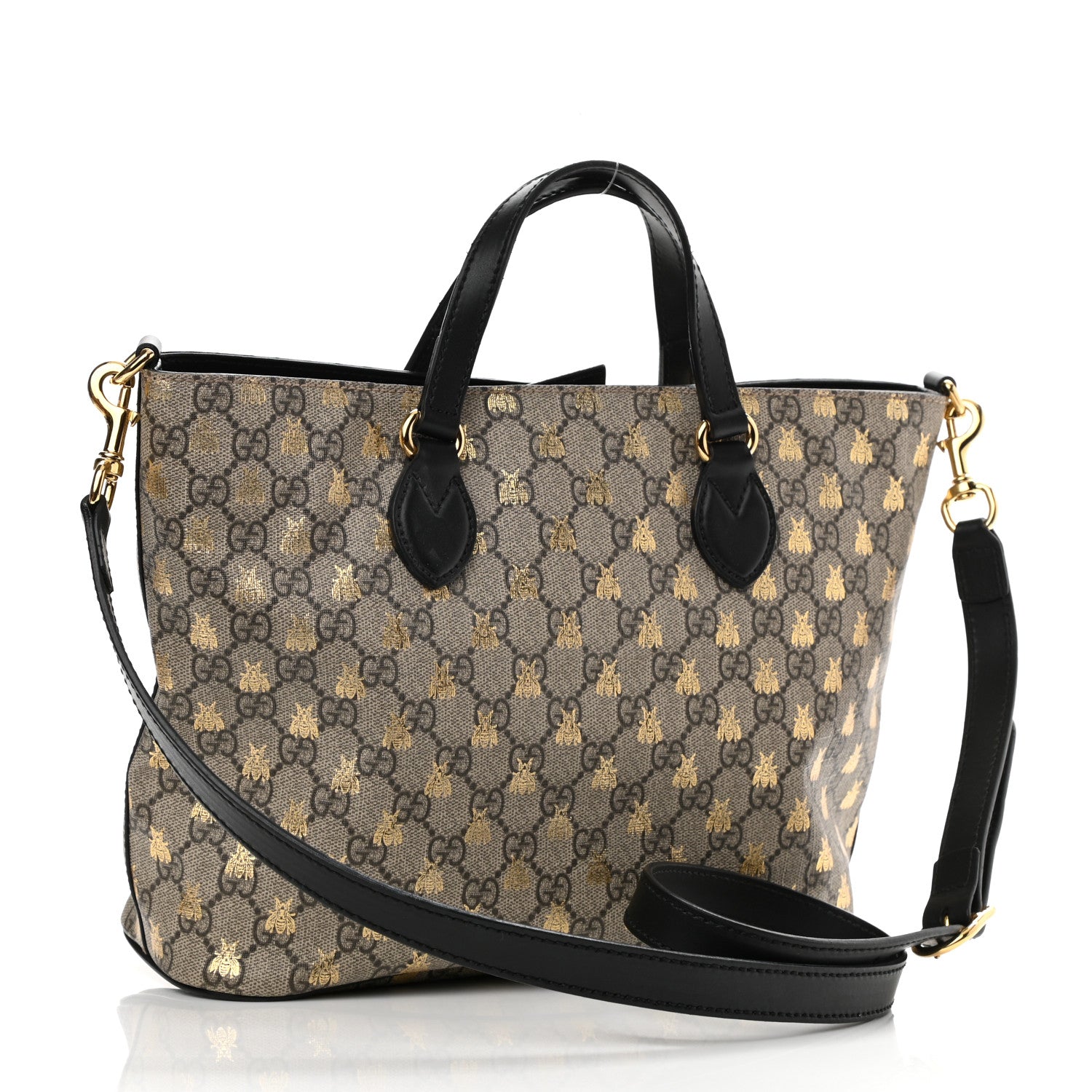 Gucci Soft GG Supreme Monogram Bees Small Crossbody Tote Beige Oro Black 3 of 13