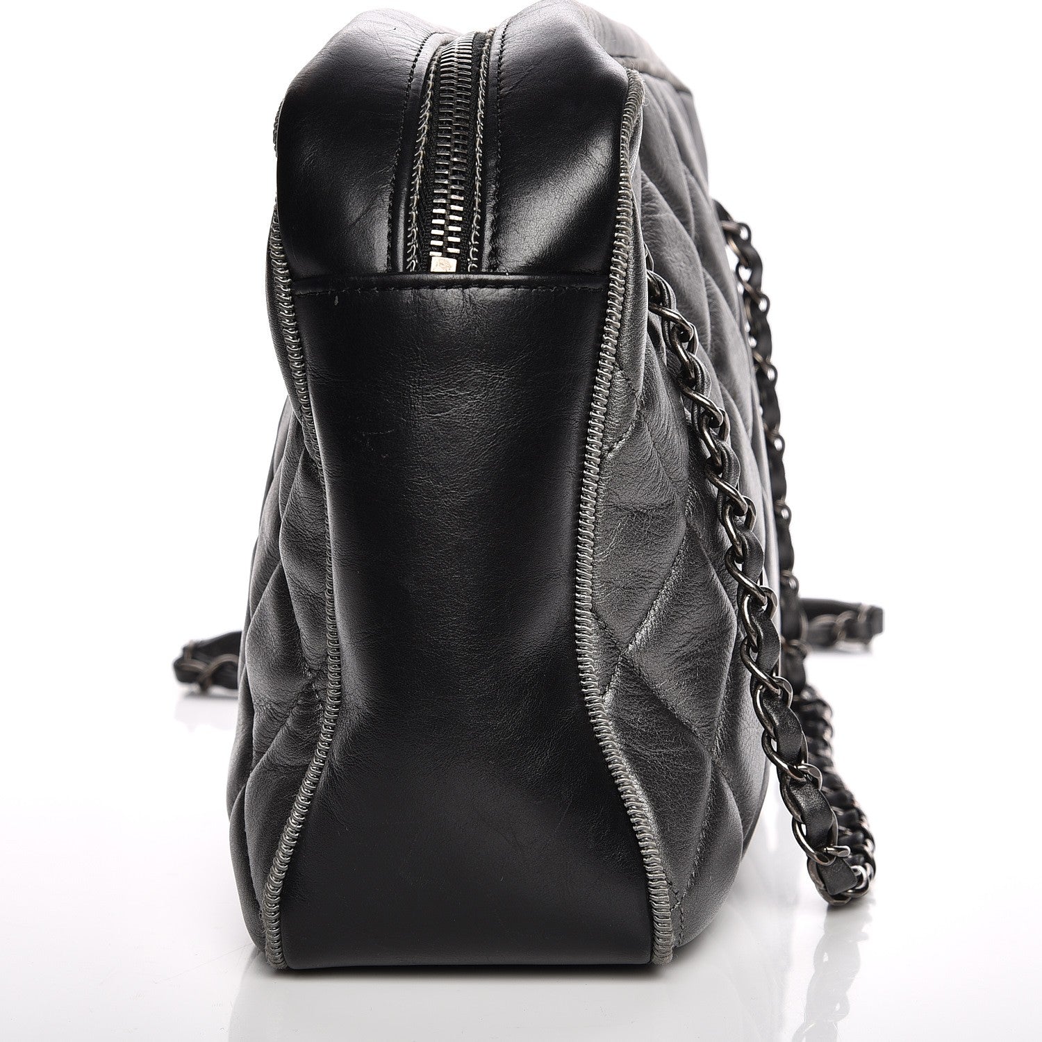 Chanel Metallic Calfskin Quilted Large Ballerine Camera Case Dark Grey Black 9 of 10