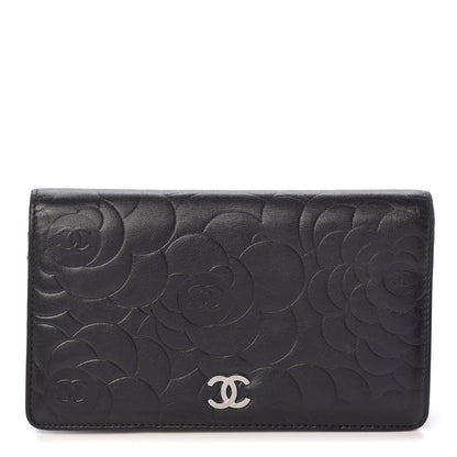 Chanel Lambskin Camellia Embossed Yen Wallet Black 1 of 15