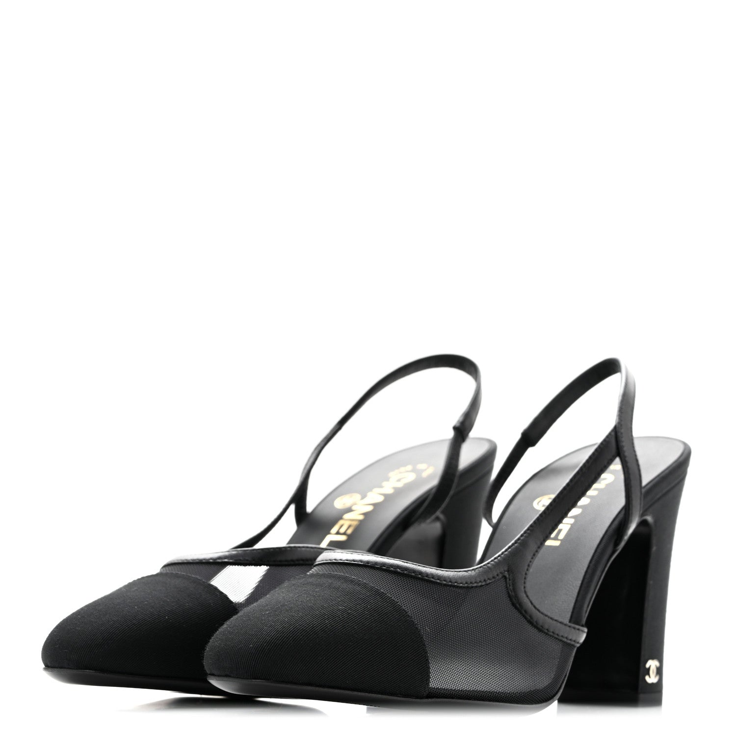 Chanel Mesh Grosgrain Cap Toe CC Slingback Pumps 40 Black 4 of 9