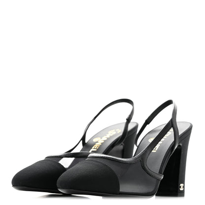 Chanel Mesh Grosgrain Cap Toe CC Slingback Pumps 40 Black 4 of 9