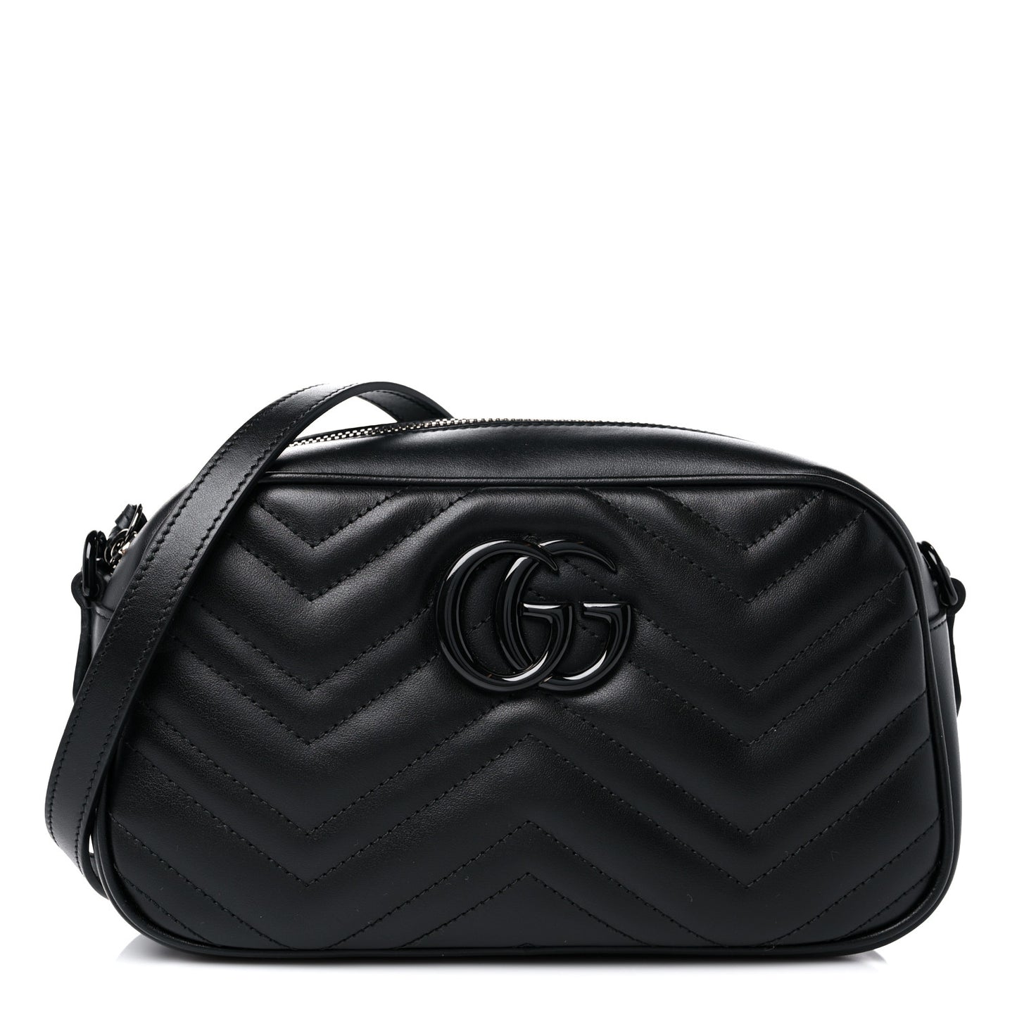 Calfskin Matelasse Monochrome Small GG Marmont Chain Shoulder Bag Black