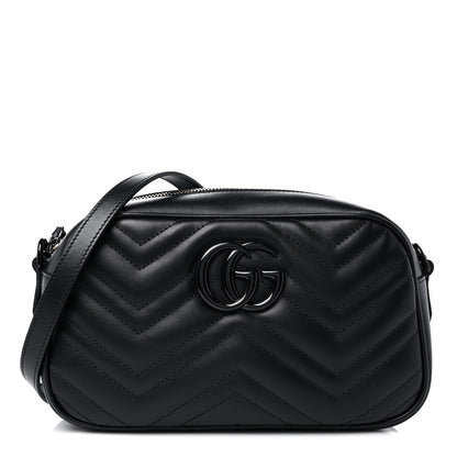 Gucci Calfskin Matelasse Monochrome Small GG Marmont Chain Shoulder Bag Black 1 of 9