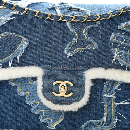 Chanel Denim Shearling Hieroglyph Flap Blue 8 of 10