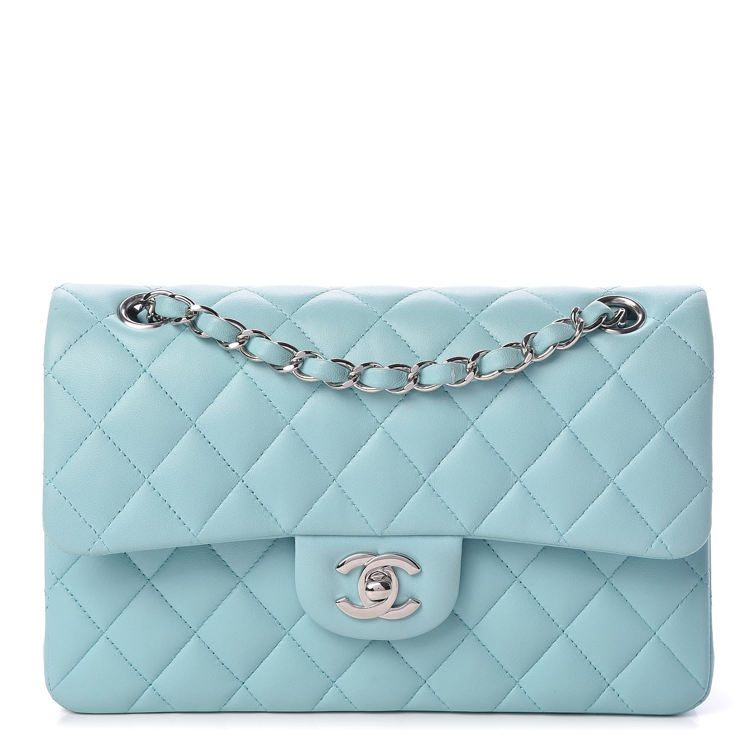 Chanel Lambskin Quilted Small Double Flap Light Blue 1 of 17