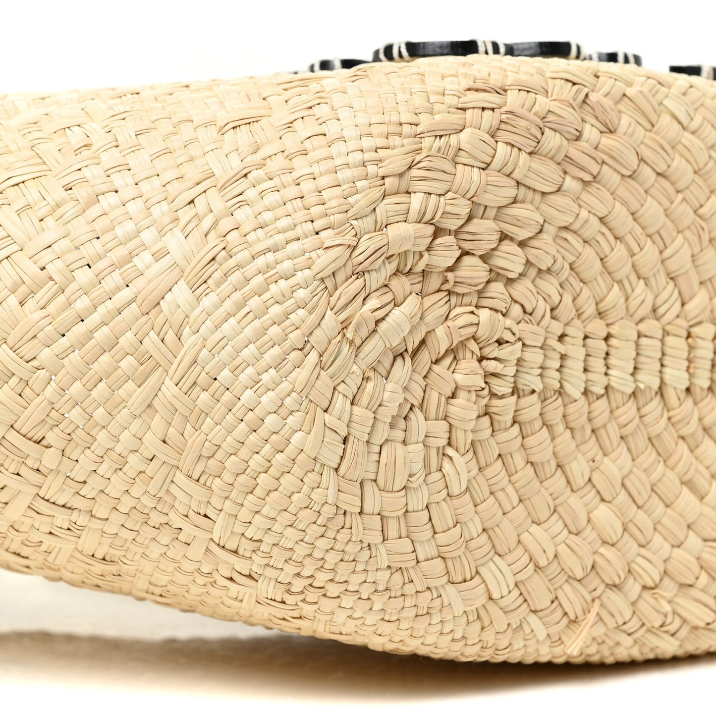 Calfskin Raffia Small Anagram Basket Tote Bag Natural Black