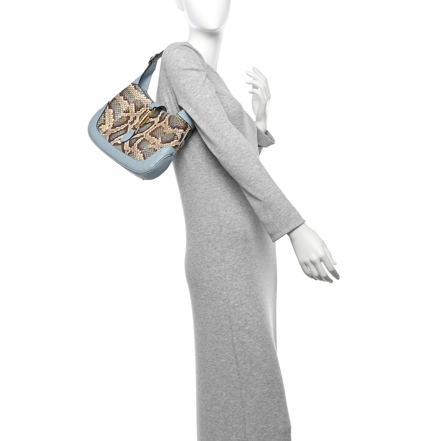 Snakeskin Ostrich Calfskin Small Jackie 1961 Hobo Blue Multicolor