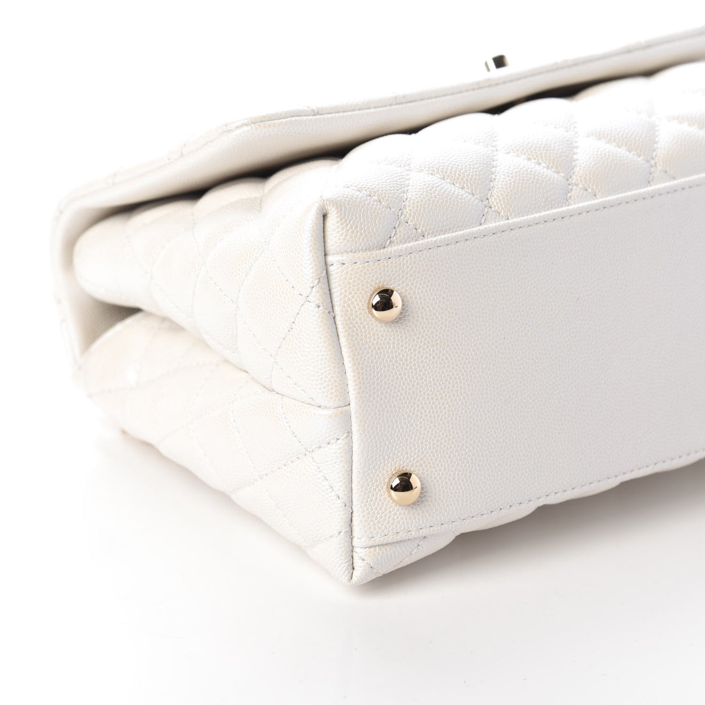 Iridescent Caviar Quilted Small Coco Handle Flap White
