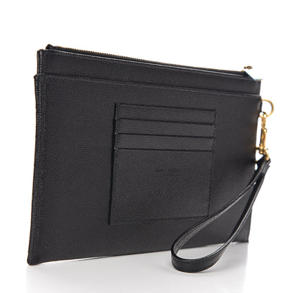 Saint Laurent Grain De Poudre Chevron Monogram Bill Pouch Black 2 of 8