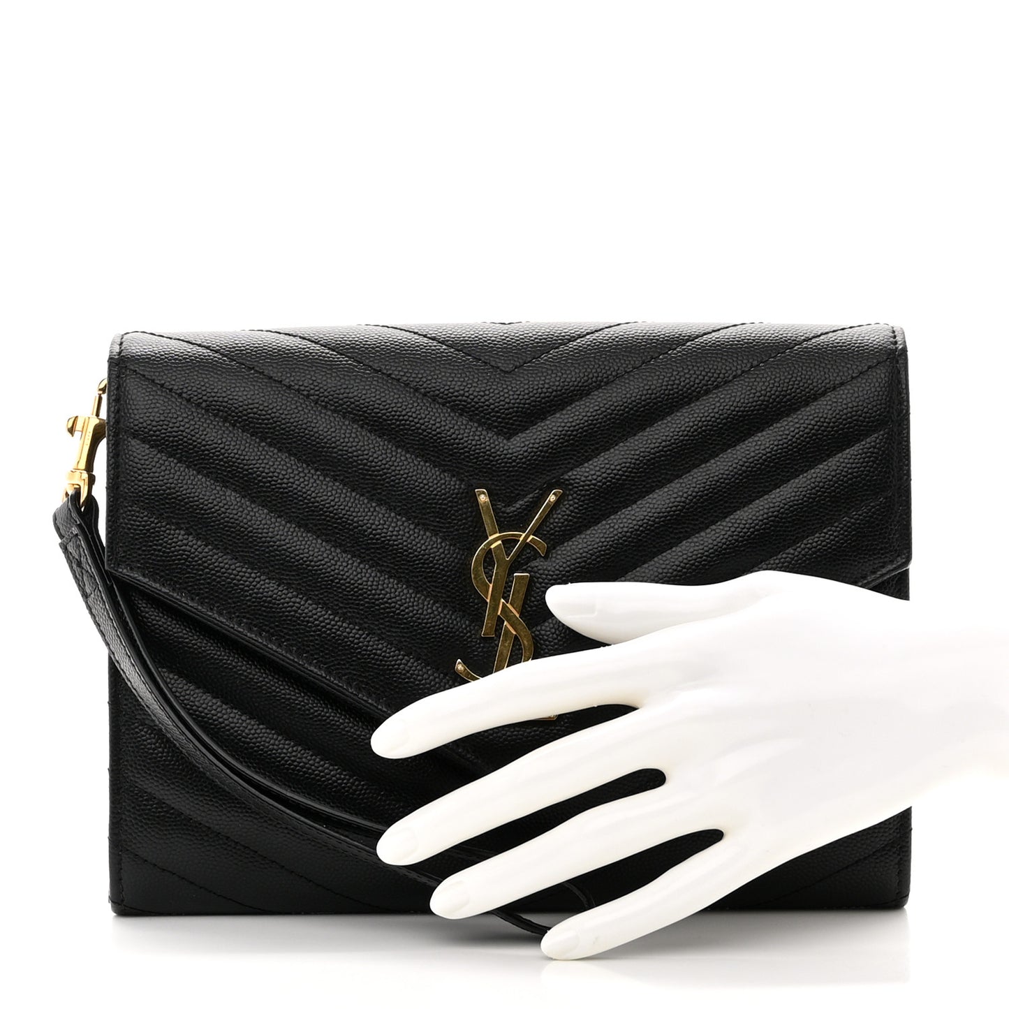 Grain De Poudre Matelasse Chevron Monogram Envelope Clutch Black