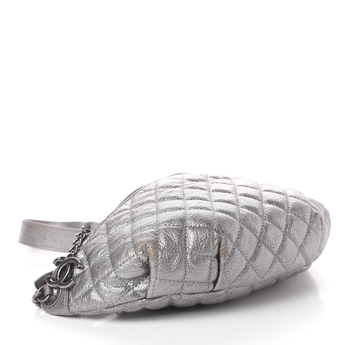 Metallic Goatskin Quilted Banane Waist Bag Fanny Pack Silver