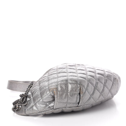 Chanel Metallic Goatskin Quilted Banane Waist Bag Fanny Pack Silver 4 of 13