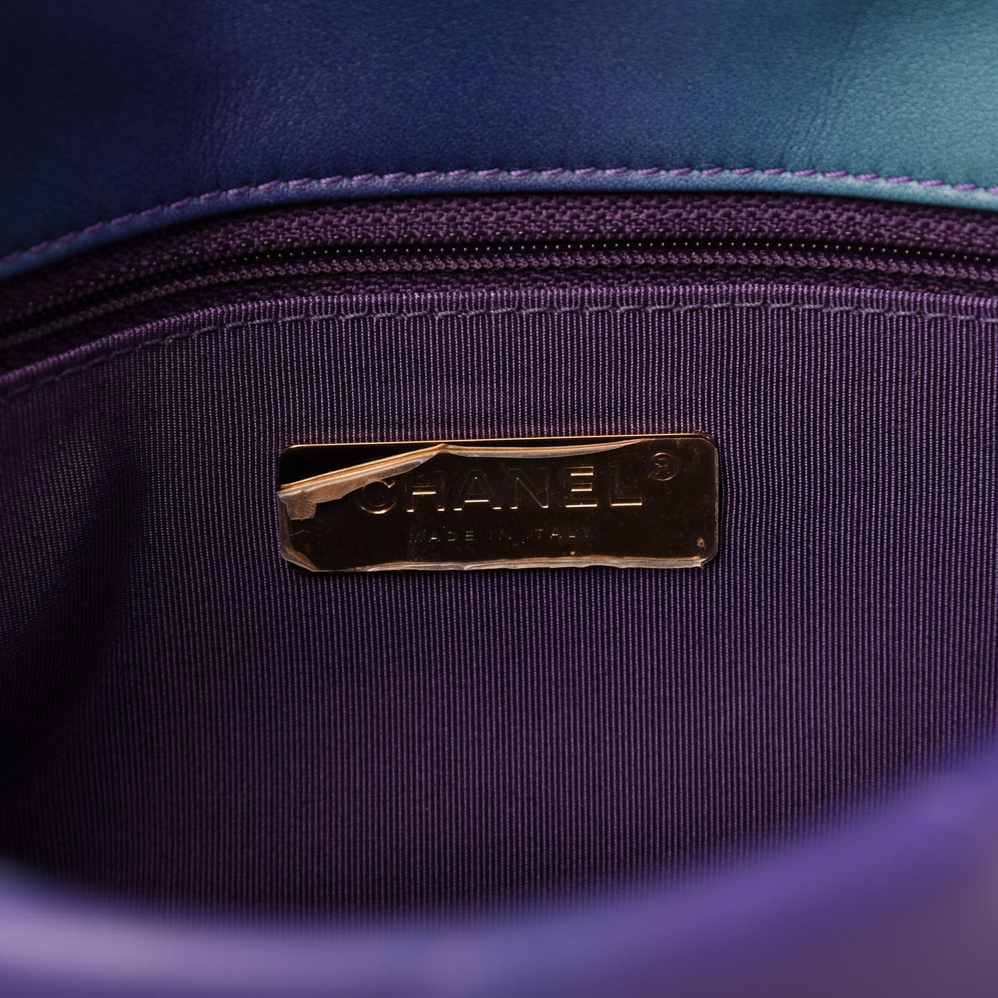 Tie Dye Calfskin Quilted Medium Chanel 19 Flap Blue Purple