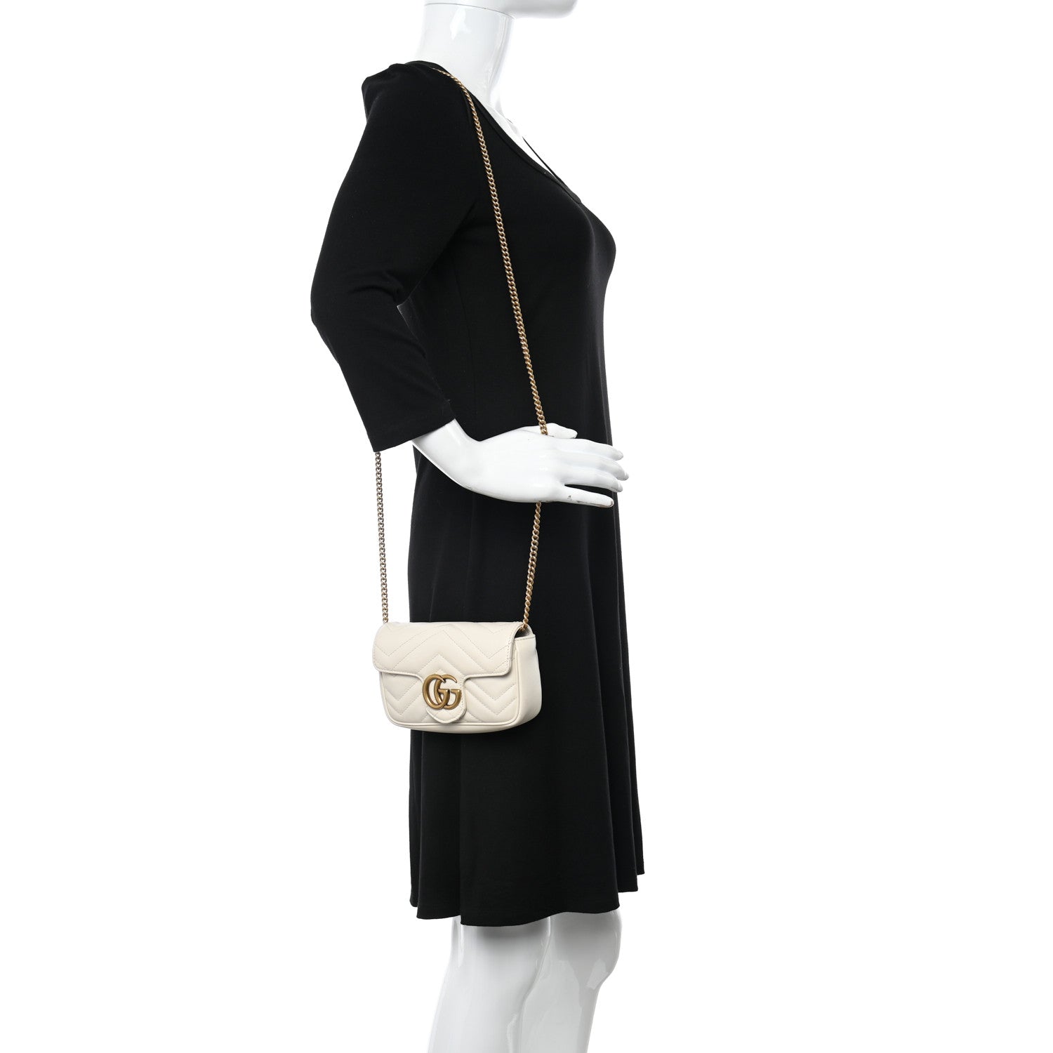 Gucci Calfskin Matelasse Super Mini GG Marmont Shoulder Bag White 2 of 10