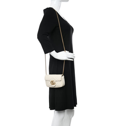 Gucci Calfskin Matelasse Super Mini GG Marmont Shoulder Bag White 2 of 10